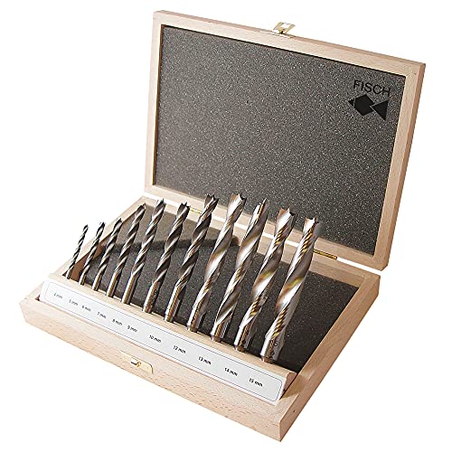 HSS Holzspiralbohrer 11-tlg. Set - Profi Ausführung Ø 4-5-6-7-8-9-10-12-14-15-16 mm in einer Holzkassette von Fisch