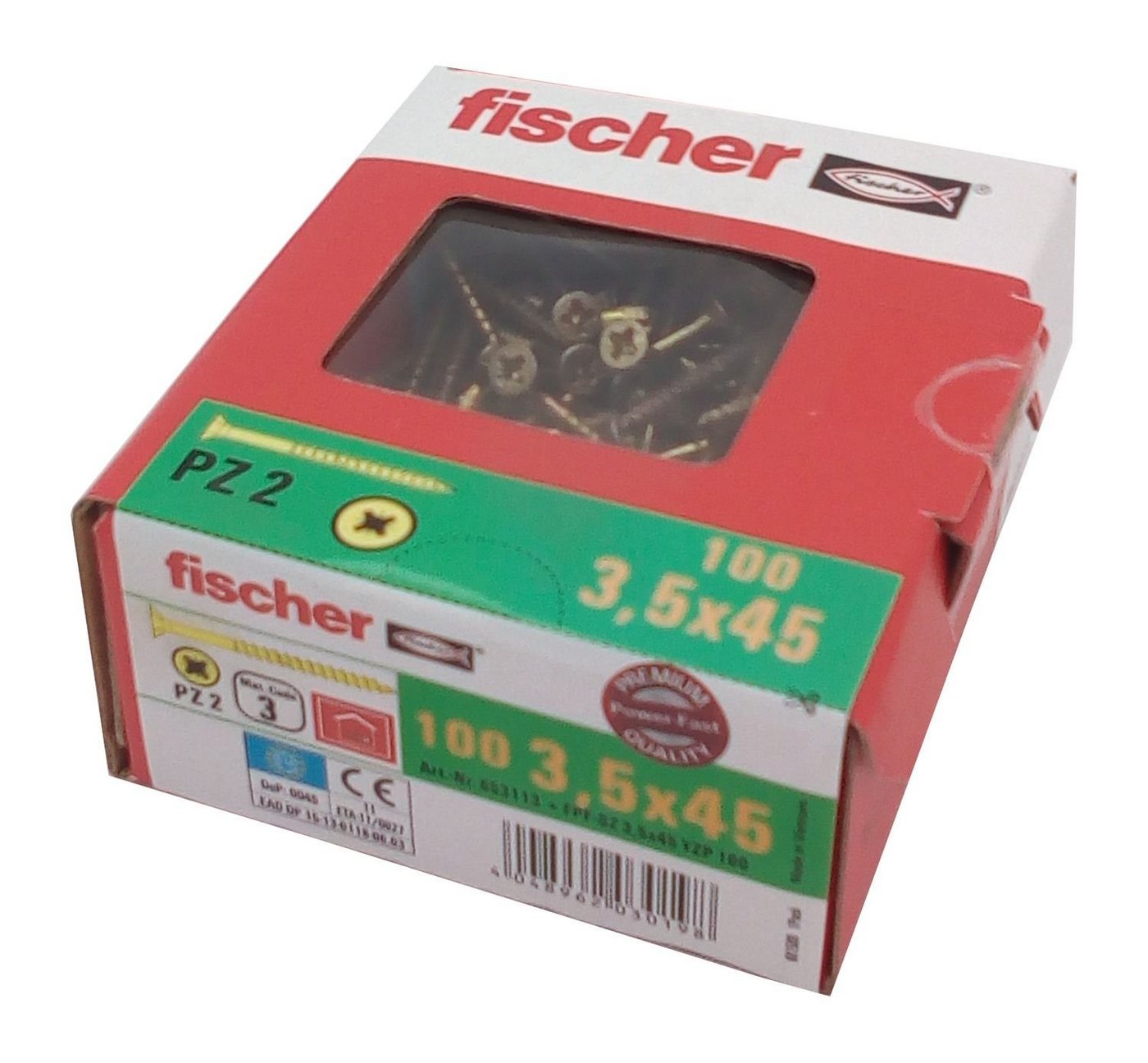 Fischer Befestigungstechnik Schraube 100x fischer Spanplattenschrauben 3,5x45 PZ2 Holzschrauben verzinkt Te, (100 St) von Fischer Befestigungstechnik