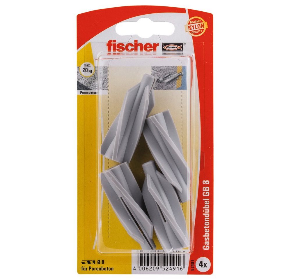 Fischer Befestigungstechnik Schrauben- und Dübel-Set FISCHER Gasbetondübel GB 8 K (4 Stk) von Fischer Befestigungstechnik