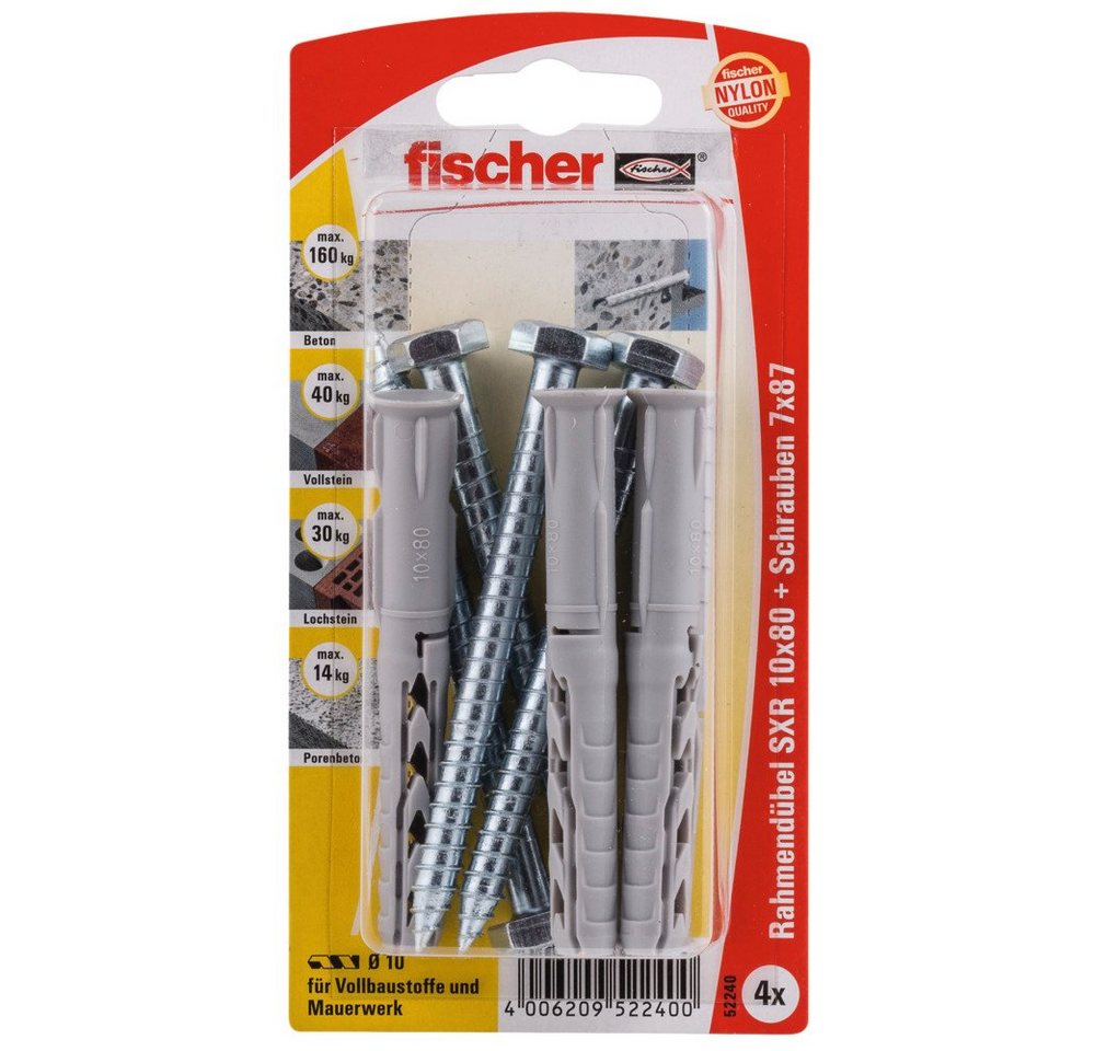 Fischer Befestigungstechnik Schrauben- und Dübel-Set FISCHER Rahmendübel mit Schraube SXR 10x80 TK (4 Stk) von Fischer Befestigungstechnik