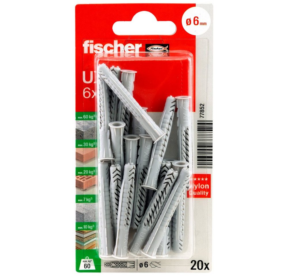 Fischer Befestigungstechnik Schrauben- und Dübel-Set FISCHER Universaldübel UX 6x50 R K (20 Stk) von Fischer Befestigungstechnik