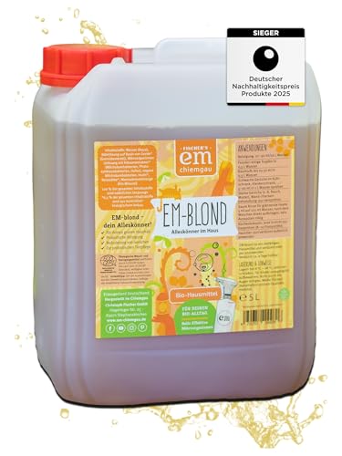 EM-Chiemgau Probiotischer Haushaltsreiniger & Geruchsneutralisierer EM-blond [Effektive Mikroorganismen] Universales Haushaltsmittel als Kompostbeschleuniger, Tierpflege & Schimmel Vorbeugen (5 L) von Fischer’s EM-Chiemgau