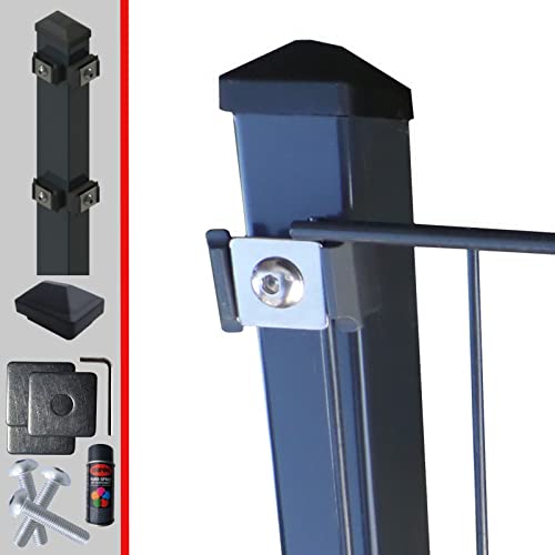 Doppelstabmattenzaun Komplettset 6/5/6mm in Anthrazit RAL7016 – Stabmattenzaun Gartenzaun - Pfosten mit Klemmhalter und Zubehör Zaunhöhe: 1030 mm Länge: 10 m | inkl 1 Eckpfosten von Fischer und Adamek