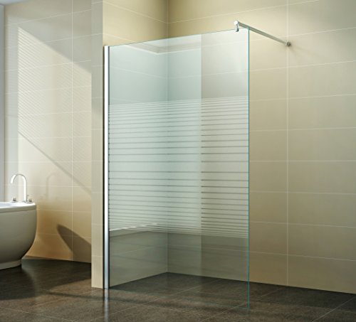 Duschwand Glas 10mm Sicherheitsglas - Begehbare Duschabtrennung Glaswand Easy Clean Nano Beschichtung - Walk - Duschwand Gestreift 120 cm - ebenerdig - Duschtrennwand mit Edelstahl-Zubehör von Fischer und Adamek