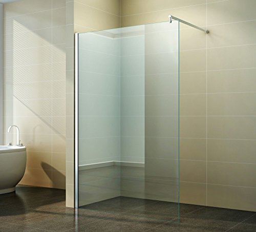 Duschwand Glas 10mm Sicherheitsglas - Begehbare Duschabtrennung Glaswand Easy Clean Nano Beschichtung - Walk - Duschwand Klarglas 140 cm - ebenerdig - Duschtrennwand mit Edelstahl-Zubehör von Fischer und Adamek