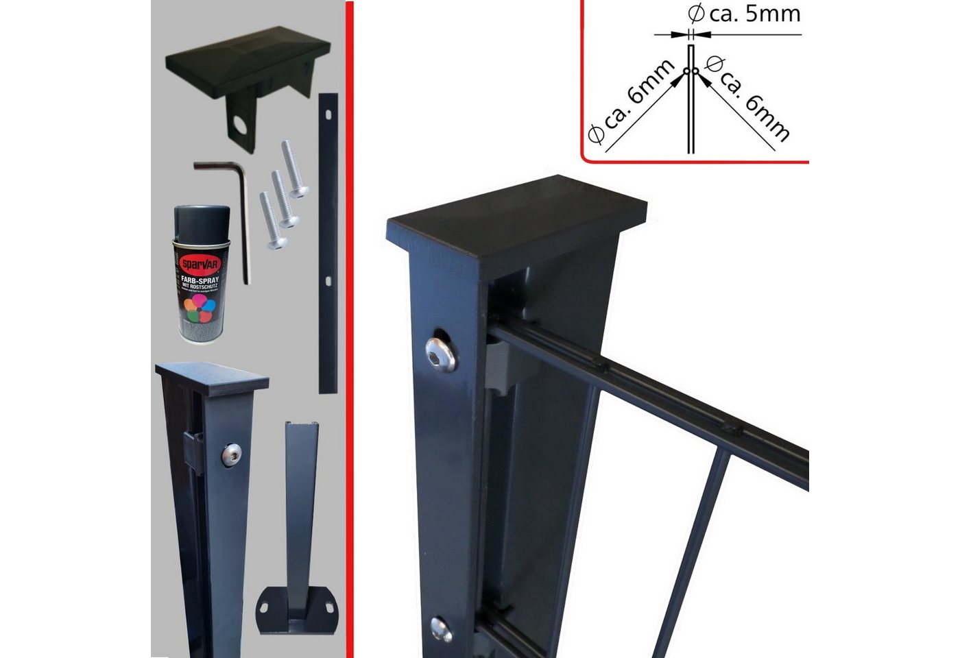 Fischer und Adamek Gartenzaun Doppelstabmattenzaun 6/5/6 Anthrazit, (Abdeckleiste, inkl Endpfosten), zu jedem Pfosten eine Bodenplatte von Fischer und Adamek