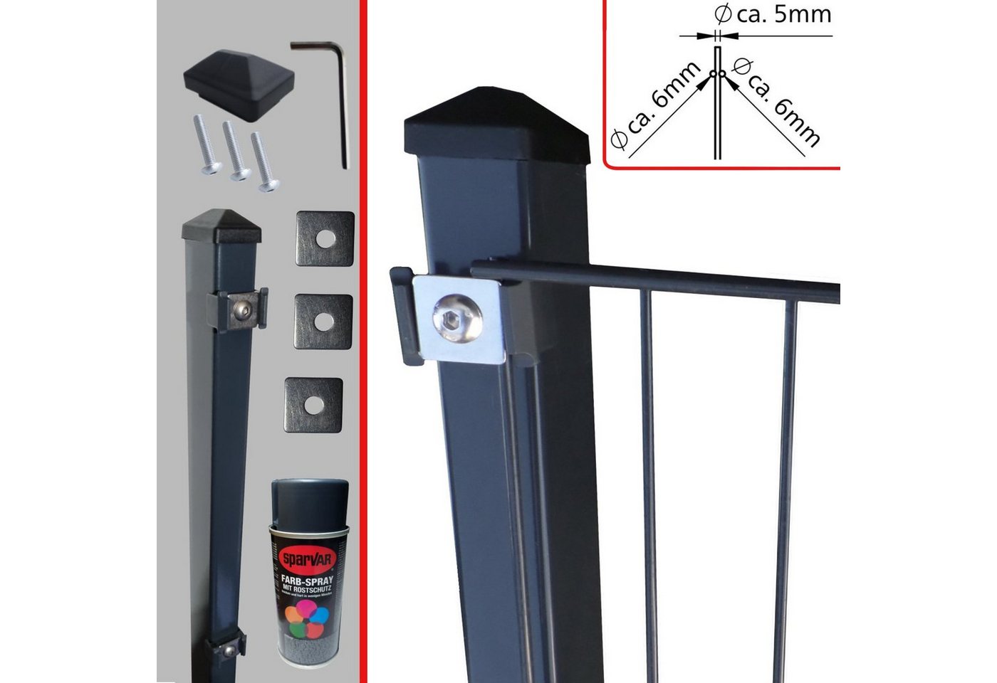 Fischer und Adamek Gartenzaun Doppelstabmattenzaun Set 6/5/6 Verzinkt Pulverbeschichtet Anthrazit, (Höhe: 830 mm Gesamtlänge: 5 m, Matten Anzahl: 2 Pfosten Anzahl: 3), Drahtstärke Horizontal 6 mm Vertikal 5 mm von Fischer und Adamek