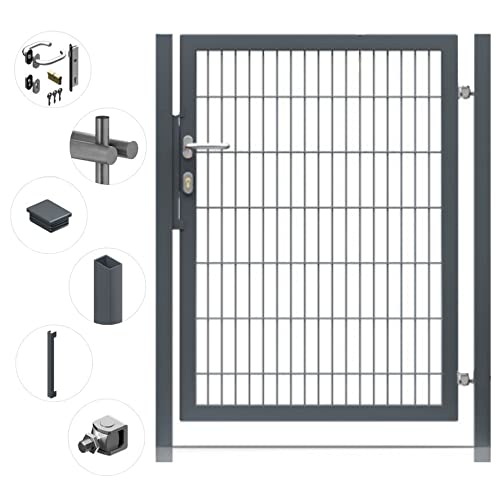 Gartentor Premium für Doppelstabmattenzaun Anthrazit inkl. Schloss Schlüssel Torpfosten Füllung 8/6/8 Höhe: Höhe 1600 mm Torbreite: Breite 1000 mm von Fischer und Adamek