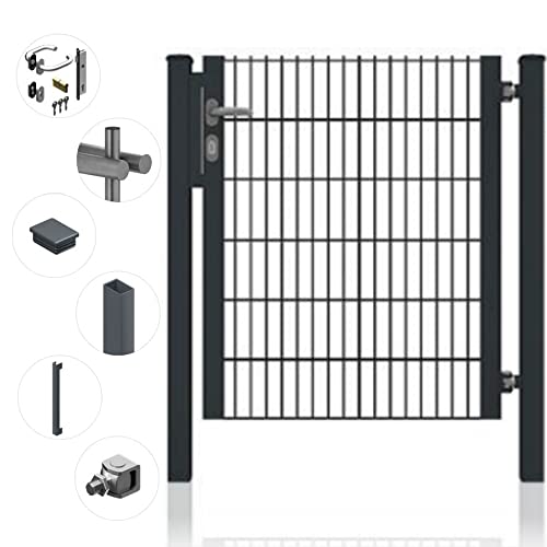 Gartentor für Doppelstabmattenzaun Anthrazit Rahmen offen inkl. Schloss Schlüssel Torpfosten Füllung 8/6/8 Höhe: Höhe 1600 mm Torbreite: Breite 1320 mm von Fischer und Adamek
