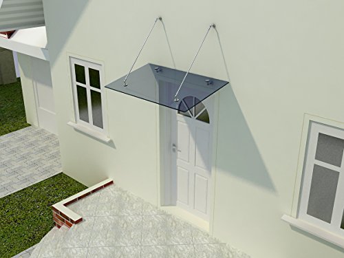 Glasvordach Edelstahl Vordach für Haustür Türvordach Überdachung VSG 13 mm Glas, Größe:150 x 120 cm, Glasart:Grauglas von Fischer und Adamek