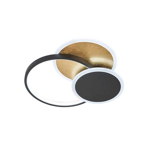 Fischer & Honsel Deckenleuchte, Tomo | sandschwarz/gold| L: 40 cm, B: 39,5 cm, A: 7 cm| mit Fernbedienung stufenlos dimmbar| Farbtemperatureinstellung| 1x LED 31 Watt 2700/4000 K | 3700 lm| EEG: F von Fischer & Honsel