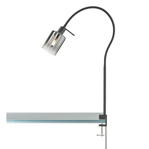 Fischer & Honsel|Klemmleuchte, Iska|sandschwarz|Glas|rauchfarben zu klar|B: 8,50 cm, H: 65,00 cm, Ausl. Wand: 50,00 cm|Schnurschalter|1x E14 max. 10,0 Watt|30441 von Fischer & Honsel