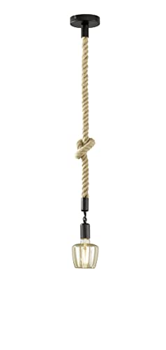 Fischer & Honsel Maritime Pendelleuchte Rope, Massive Hängelampe mit Seil & Knoten, E27-Fassung max. 40 Watt, Pendellampe aus Metall in Schwarz, Ø 12cm von Fischer & Honsel