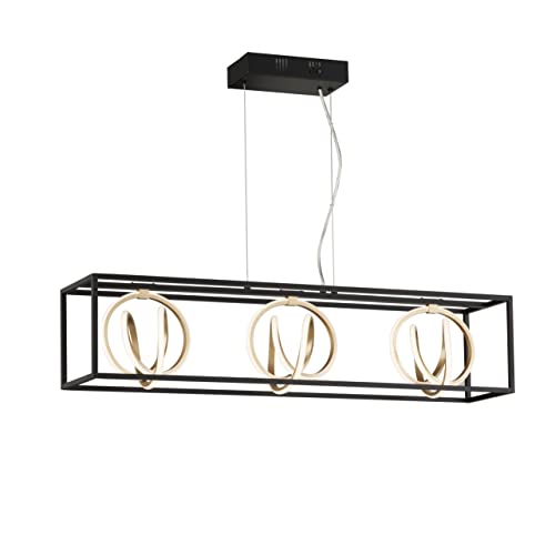 Fischer & Honsel|Pendel, Gisi|schwarz matt|goldfarben|L: 90,00 cm, B: 20,00 cm|Ausl. Decke: 150,00 cm|Fernbedienung|CCT, dimmbar Stufenlos|3x LED 13,0 Watt 2700/6500|5100 lm|EEG:F|60914 von Fischer & Honsel