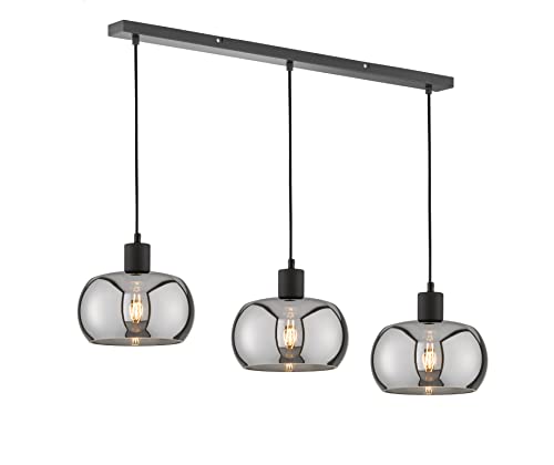 Fischer & Honsel | Pendelleuchte, Dima | sandschwarz| Glas| rauchfarben| L: 110,00 cm, B: 22,00 cm| Ausl. Decke: 160,00 cm| 3x E27 max. 40,0 Watt| 60901 von Fischer & Honsel