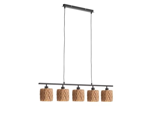 Fischer & Honsel Pendelleuchte, Hyazinthe | sandschwarz| Lampenschirm Wasserhyazinthe natur| L: 100 cm, B: 13 cm, Ausladung Decke: 150 cm| 5x E14 max. 25 Watt ohne Leuchtmittel | 61035 von Fischer & Honsel