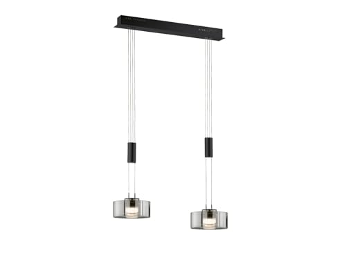 Fischer & Honsel Pendelleuchte, Lavin | sandschwarz/rauchfarben | L: 64 cm, B: 20 cm | Höhenverstellbar 100-160 cm | über Wanddimmer stufenlos dimmbar | 61095 | EEG: F von Fischer & Honsel