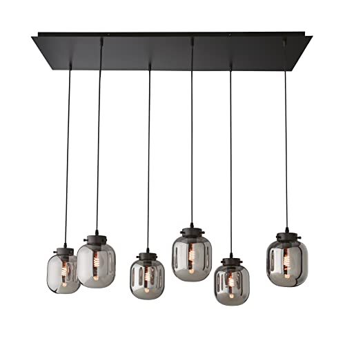 Fischer & Honsel | Pendelleuchte, Regi | sandschwarz| Glas| rauchfarben| L: 115,00 cm, B: 38,00 cm| Ausl. Decke: 140,00 cm| 6x E27 max. 40,0 Watt| 60900 von Fischer & Honsel