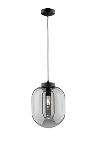 Fischer & Honsel | Pendelleuchte, Regi | schwarz matt| Glas| rauchfarben| D: 24,00 cm | Ausladung: 140,00 cm| 1x E27 max. 40 Watt | 60710 von Fischer & Honsel