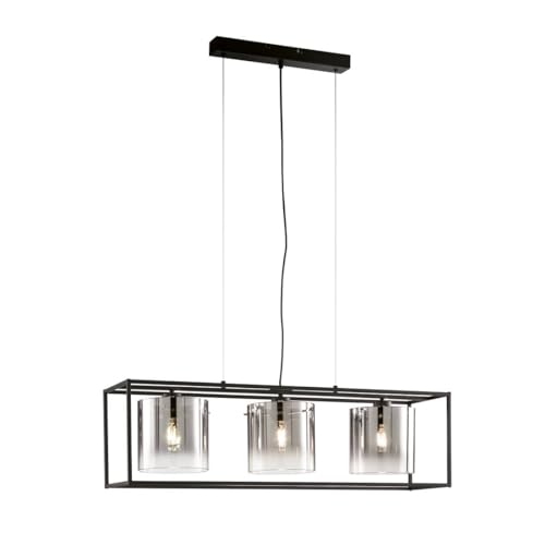 Fischer & Honsel Pendelleuchte, Samu | sandschwarz/rauchfarben zu klar verspiegelt | L: 90 cm, B: 23 cm | H: 150 cm | Höheneinstellenbar | 3x E27 max. 40,0W ohne Leuchtmittel | 61028 von Fischer & Honsel