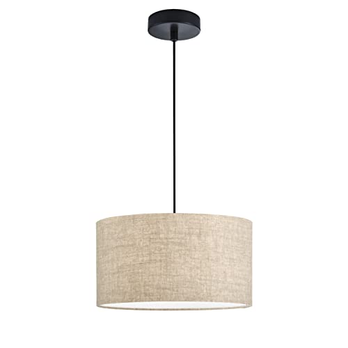 Fischer & Honsel | Pendelleuchte, Teramo | sandschwarz| Stoffschirm| sandfarben Leinen| D: 38,00 cm | Ausl. Decke: 150,00 cm| 3x E27 max. 40,0 Watt| 60955 von Fischer & Honsel