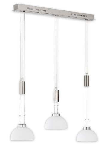 Fischer & Honsel Pendelleuchte Avignon 3x LED 9,0 Watt, nickelfarben, höhenverstellbar, stufenlos dimmbar, 60090, 95,5 x 159 cm (LxH), 2900 lm, 2700 K, Glas: Opal von Fischer & Honsel