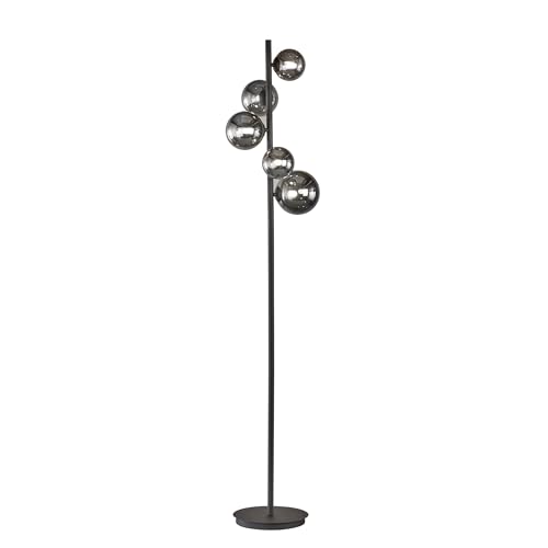 Fischer & Honsel Stehleuchte, Bala | sandschwarz| Glas rauchfarben| H: 150 cm, D: 32,5 cm| mit Fußschalter schaltbar| 5x G9 - LED 3,0W 2700 K, 1500 lm | EEG: G | 40452 von Fischer & Honsel