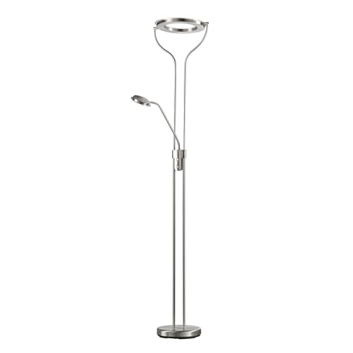 Fischer & Honsel Stehleuchte, Davos|nickelfarben matt|B: 36 cm, H: 180 cm, A: 47 cm|stufenlos dimmbar|Farbtemperatureinstellung|2x LED 2700/3350/4000 K|1x 30 Watt|1x 6,5 Watt, 4600 lm|EEG: F|40469 Fischer & Honsel Stehleuchte, Davos|nickelfarben matt|B: 36 cm, H: 180 cm, A: 47 cm|stufenlos dimmbar|Farbtemperatureinstellung|2x LED 2700/3350/4000 K|1x 30 Watt|1x 6,5 Watt, 4600 lm|EEG: F|40469 von Fischer & Honsel