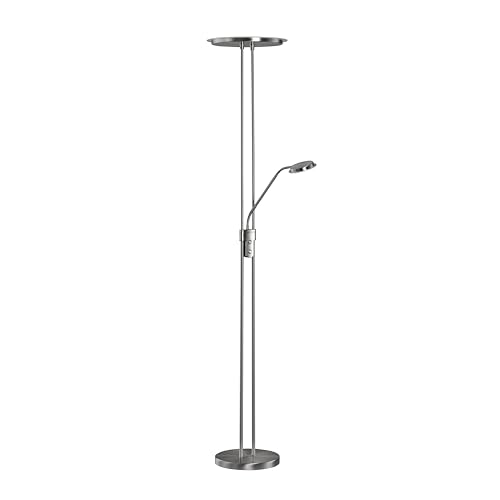 Fischer & Honsel Stehleuchte, Driva|nickelfarben matt|H: 182 cm, D: 34 cm, A: 53 cm|stufenlos dimmbar|Farbtemperatur 3 Stufen|2x LED 2700/3350/ 4000 K|1x LED 6,5 Watt + 4600lm/ 30 Watt|EEG: F|40458 von Fischer & Honsel