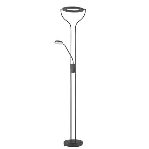 Fischer & Honsel Stehleuchte, Fluter, Davos|schwarz|B: 36 cm, H: 180 cm, A: 47 cm|stufenlos dimmbar|Farbtemperatureinstellung| 2x LED 2700/3350/ 4000 K|1x 30 Watt|1x 6,5 Watt, 4600 lm|EEG: F|40470 von Fischer & Honsel