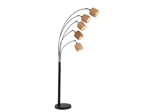 Fischer & Honsel Stehleuchte, Hyazinthe | sandschwarz| Wasserhyazinthe natur| H: 190 cm, Ausladung Wand: 78,50 cm| mit Drehschalter schaltbar| 5x E14 max. 25 Watt ohne Leuchtmittel | 40444 von Fischer & Honsel