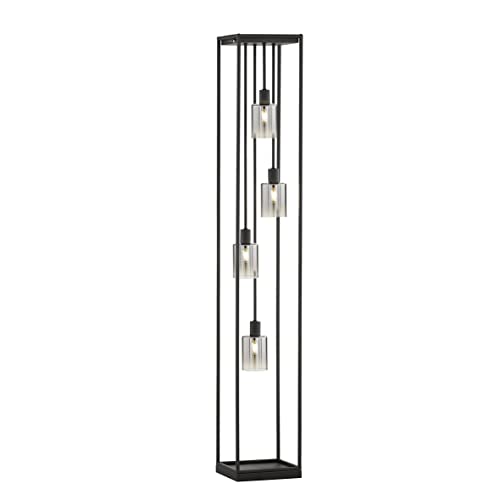 Fischer & Honsel | Stehleuchte, Iska | sandschwarz| Glas| rauchfarben zu klar| L: 22,00 cm, B: 22,00 cm, H: 142,50 cm| mit Schalter schaltbar| 4x E14 max. 10,0 Watt| 40428 von Fischer & Honsel