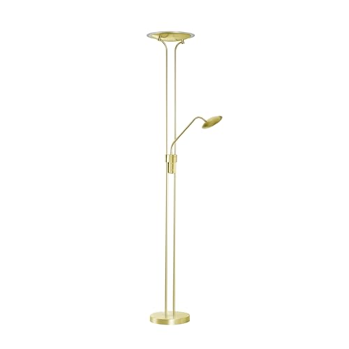 Fischer & Honsel Stehleuchte, Tallri| messingfarben|H: 180 cm, D: 35 cm, A: 50 cm|mit Taster getrennt dimmbar|Farbtemperatur in 3 Stufen einstellbar|1x LED 35,0W +7,5W 2700/3350/4000 K|5200 lm von Fischer & Honsel