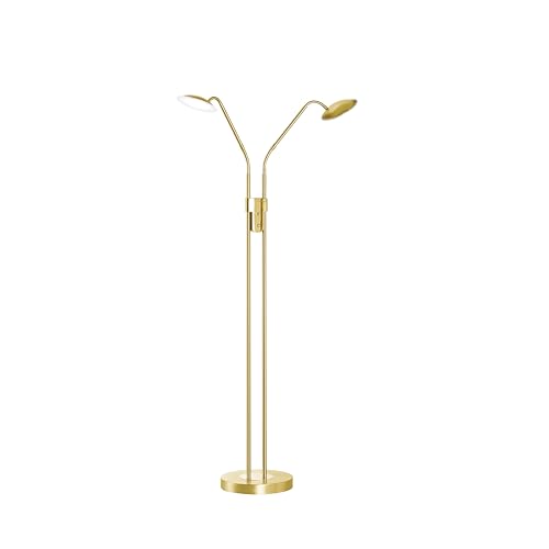 Fischer & Honsel Stehleuchte, Tallri| messingfarben matt|H: 135 cm, D: 25,5 cm, A: 40 cm|mit Taster getrennt dimmbar|Farbtemperatur in 3 Stufen einstellbar|1x LED 7,5W 2700/3350/4000 K|1800 lm von Fischer & Honsel
