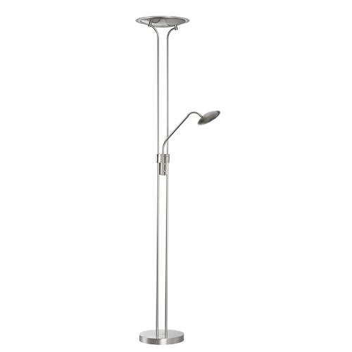 Fischer & Honsel Stehleuchte, Tallri|nickelfarben matt|H: 180 cm, D: 35 cm, A: 50 cm|stufenlos dimmbar|Farbtemperatureinstellung 3 Stufen|1x LED 7,5 Watt 2700/3350 / 4000 K, 5200 lm|EEG: F|40490 von Fischer & Honsel