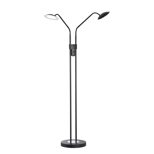 Fischer & Honsel Stehleuchte, Tallri | sandschwarz| H: 135 cm, D: 25,5 cm, A: 40 cm|stufenlos dimmbar| Farbtemperatureinstellung 3 Stufen| 2x LED 7,5 Watt, 2700/3350/4000 K | 1800 lm | 40487| EEG: F von Fischer & Honsel