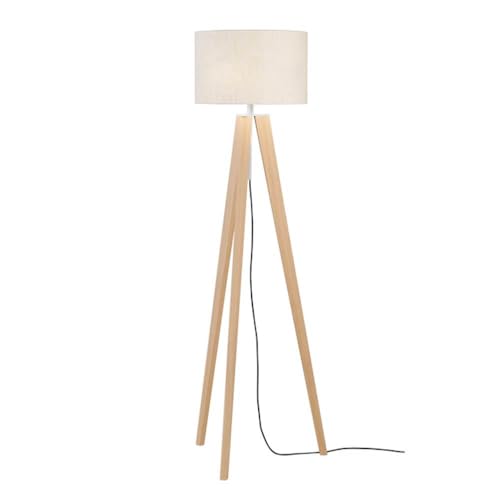 Fischer & Honsel Stehleuchte SHINE-WOOD|nickelfarben matt/eiche natur geölt/sandfarben Leinen|D: 54 cm|Höhenverstellbar|mit Zugschalter schaltbar|3x E27 max. 40 Watt ohne Leuchtmittel|40479 von Fischer & Honsel