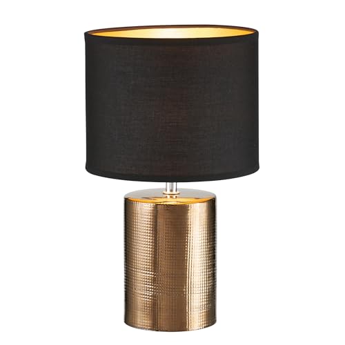 Fischer & Honsel Tischleuchte, Bronz | bronzefarben antik| Stoffschirm| schwarz Chintz/innen goldfarben| H: 35,00 cm, D: 20,00 cm| mit Schnurschalter| 1x E14 max. 25 Watt ohne Leuchtmittel | 50657 von Fischer & Honsel