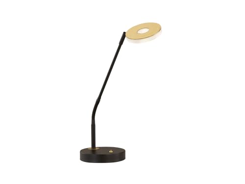 Fischer & Honsel Tischleuchte, Dent |schwarz/gold | H: 60 cm, D: 16 cm, A: 40 cm| stufenlos dimmbar| Farbtemperatureinstellung 3 Stufen| 1x LED 7,5 Watt 2700/3350/ 4000 K | 820 lm| EEG: F | 50717 von Fischer & Honsel