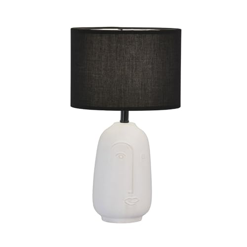 Fischer & Honsel Tischleuchte, Face | weiß| Stoffschirm Chintz schwarz| H: 38,50 cm, D: 22,00 cm| mit Schnurschalter| 1x E14 max. 25 Watt ohne Leuchtmittel | 50716 von Fischer & Honsel