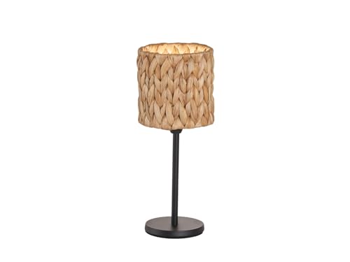 Fischer & Honsel Tischleuchte, Hyazinthe | sandschwarz| Lampenschirm| Wasserhyazinthe natur| H: 33,00 cm, D: 13,00 cm| mit Schnurschalter schaltbar| 1x E14 max. 25 Watt ohne Leuchtmittel | 50678 von Fischer & Honsel