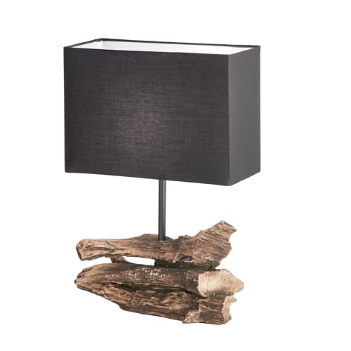 Fischer & Honsel Tischleuchte, Kratt | holzfarben/sandschwarz| Stoffschirm chintz schwarz | L: 30 cm, B: 13 cm, H: 42 cm | mit Schnurschalter schaltbar| 1x E14 max. 25 Watt ohne Leuchtmittel | 50675 von Fischer & Honsel