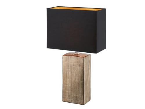 Fischer & Honsel Tischleuchte,Ouro, bronzefarben antik|Stoffschirm-schwarz-chintz-innen goldfarben| L:30, B:13, H:50 cm,| mit Schnurschalter| 1x E14 max.25 Watt ohne Leuchtmittel | Bronzefarben 50667 von Fischer & Honsel