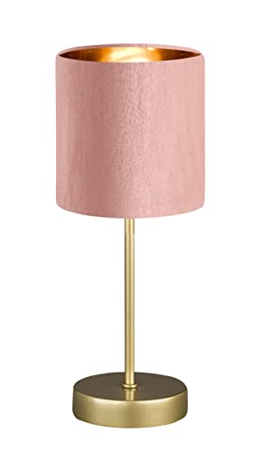 Fischer & Honsel Tischleuchte Aura, Edle Tischlampe im klassischen Design mit Schnurschalter, 1x E 14-Fassung, Metall in Goldfarben & Samt-Schirm in Rosé, Höhe: 34cm von Fischer & Honsel