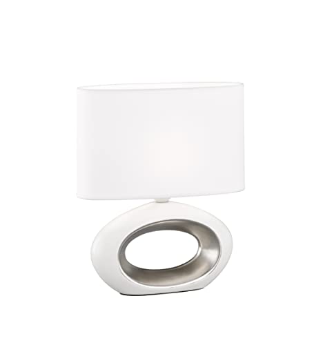 Fischer & Honsel Tischleuchte COBA | Weiß Matt, Chromfarben Matt | Weißer Stoffschirm | L: 23cm, B: 11cm, H: 27cm | mit Schnurschalter | exkl. Leuchtmittel von Fischer & Honsel
