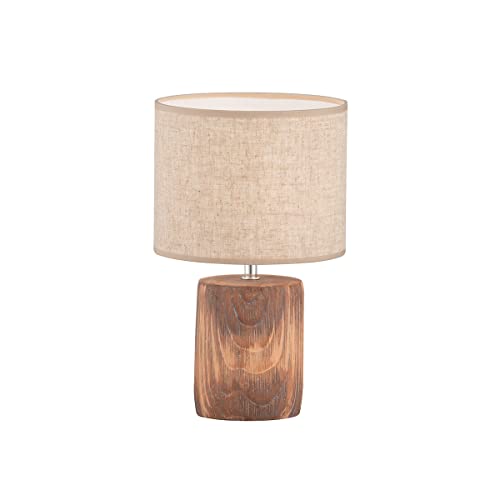 Fischer & Honsel Tischleuchte Malik, Betonlampe in Holzoptik mit Stoff-Lampenschirm & Schnurschalter, Beton in Holzfarben & Leinen in Sandfarben, Höhe 35cm, Durchmesser 20 cm von Fischer & Honsel