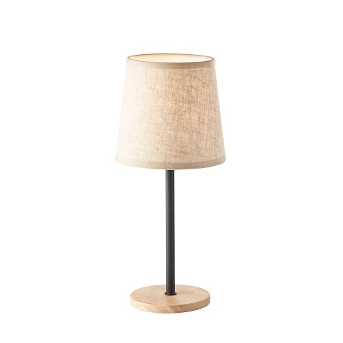 Fischer & Honsel Tischleuchte Rimini | sandschwarz matt/eichefarben natur| Stoffschirm sandfarben Leinen| H: 30 cm, D: 14 cm| mit Schnurschalter| 1x E14 max. 25 W ohne Leuchtmittel von Fischer & Honsel