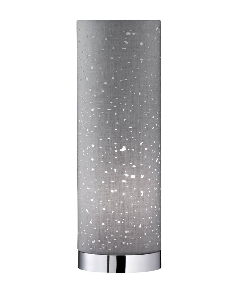 Fischer & Honsel Tischleuchte THOR in Chrom, Stoff grau mit Dekor von Fischer & Honsel