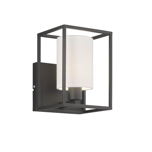 Fischer & Honsel Wandleuchte, Gilli | sandschwarz| Stoffschirm| weiß Leinen innen PVC weiß| B: 16,50 cm, H: 22,00 cm,| Ausladung Wand: 16,50 cm| 1x E14 max. 25,0W ohne Leuchtmittel von Fischer & Honsel