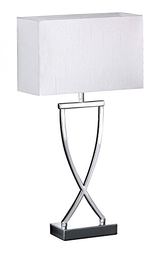 Große Tischlampe ANNI Chrom mit Stoffschirm eckig Weiß, Höhe 51cm von Fischer & Honsel